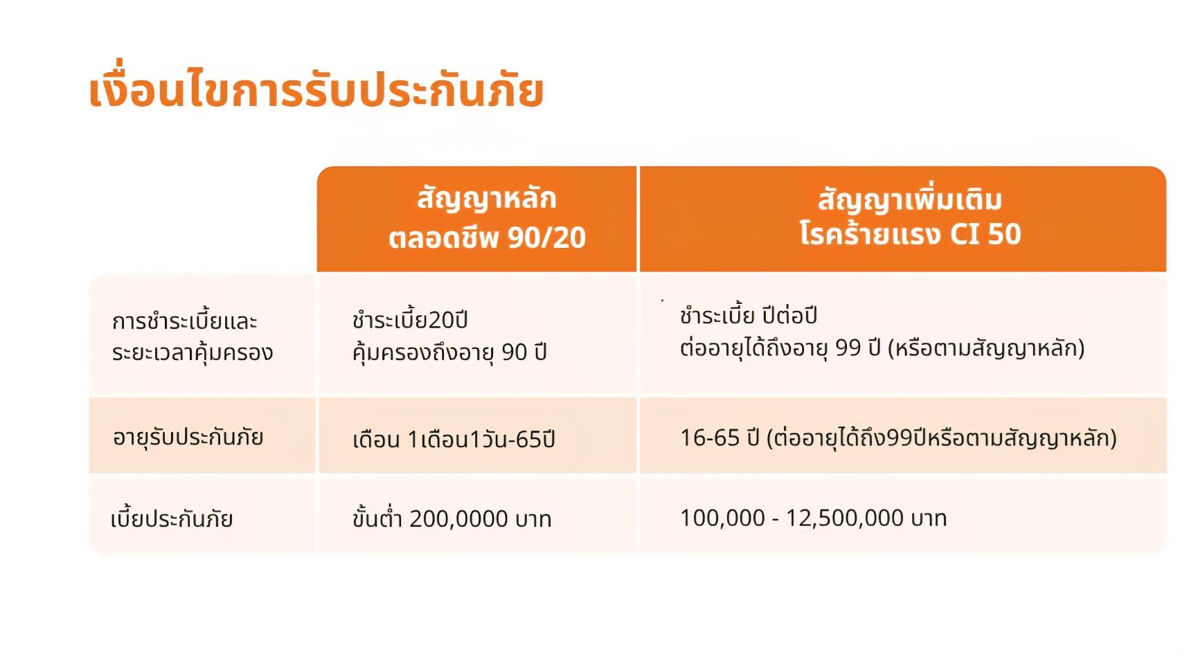 เงื่อนไขการรับประกันภัย
